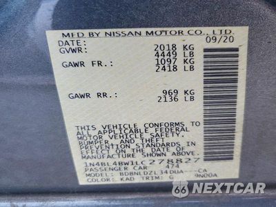 Zdjęcie 12 z 12 samochodu: 2020 NISSAN ALTIMA 2.5 S VIN:1N4BL4BW1LC278827 - miniatura