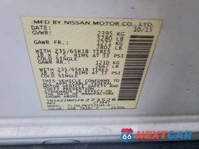 Zdjęcie 13 z 13 samochodu: 2015 NISSAN MURANO S VIN:5N1AZ2MH5FN273528 - miniatura