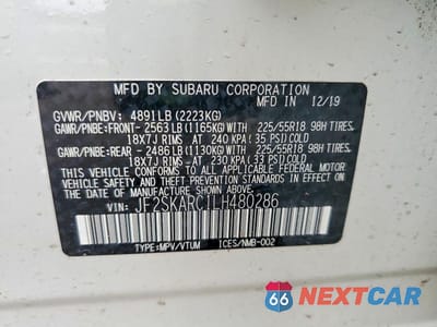 Zdjęcie 13 z 13 samochodu: 2020 SUBARU FORESTER SPORT VIN:JF2SKARC1LH480286 - miniatura
