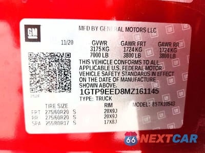 Zdjęcie 12 z 12 samochodu: 2021 GMC SIERRA K1500 AT4 VIN:1GTP9EED8MZ161145 - miniatura