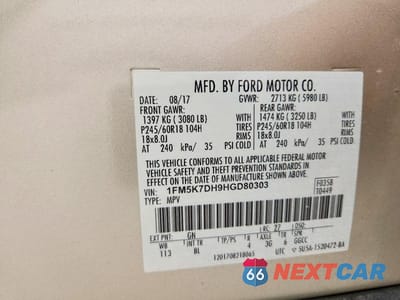 Zdjęcie 14 z 14 samochodu: 2017 FORD EXPLORER XLT VIN:1FM5K7DH9HGD80303 - miniatura
