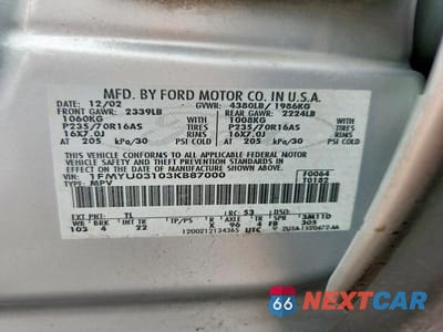 Zdjęcie 13 z 13 samochodu: 2003 FORD ESCAPE XLT VIN:1FMYU03103KB87000 - miniatura