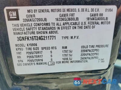 Zdjęcie 13 z 13 samochodu: 2004 CHEVROLET SUBURBAN K1500 VIN:3GNFK16T24G211771 - miniatura