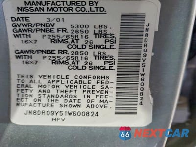 Zdjęcie 12 z 12 samochodu: 2001 NISSAN PATHFINDER SE VIN:JN8DR09Y51W600824 - miniatura