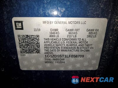 Zdjęcie 12 z 12 samochodu: 2020 CHEVROLET MALIBU LT VIN:1G1ZD5ST1LF058709 - miniatura