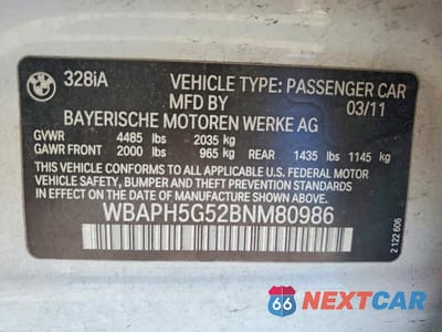 Zdjęcie 12 z 12 samochodu: 2011 BMW 328 I SULEV VIN:WBAPH5G52BNM80986 - miniatura