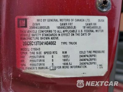 Zdjęcie 13 z 13 samochodu: 2004 CHEVROLET SILVERADO C1500 VIN:2GCEC13T041404662 - miniatura