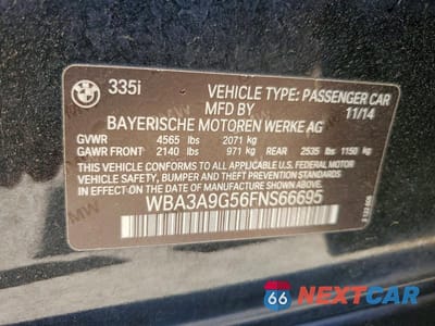 Zdjęcie 12 z 12 samochodu: 2015 BMW 335 I VIN:WBA3A9G56FNS66695 - miniatura