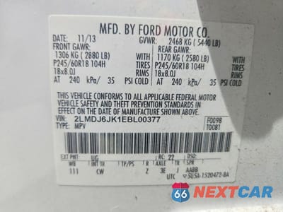 Zdjęcie 13 z 13 samochodu: 2014 LINCOLN MKX VIN:2LMDJ6JK1EBL00377 - miniatura