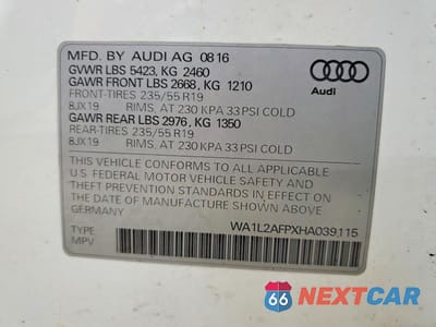 Zdjęcie 13 z 13 samochodu: 2017 AUDI Q5 PREMIUM PLUS VIN:WA1L2AFPXHA039115 - miniatura