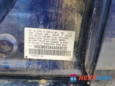 Zdjęcie 12 z 12 samochodu: 2004 HONDA ACCORD EX VIN:1HGCM66584A089020 - miniatura