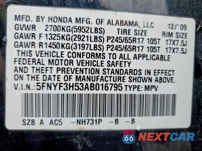 Zdjęcie 13 z 13 samochodu: 2010 HONDA PILOT EXL VIN:5FNYF3H53AB016795 - miniatura