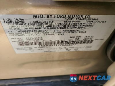 Zdjęcie 12 z 12 samochodu: 2007 MERCURY MONTEGO PREMIER VIN:1MEHM42177G608277 - miniatura