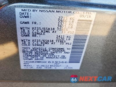 Zdjęcie 13 z 13 samochodu: 2017 NISSAN PATHFINDER SL VIN:5N1DR2MM1HC619566 - miniatura