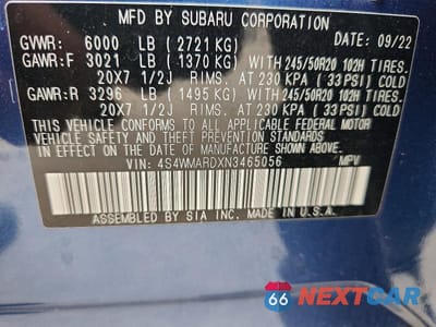 Zdjęcie 13 z 13 samochodu: 2022 SUBARU ASCENT TOURING VIN:4S4WMARDXN3465056 - miniatura