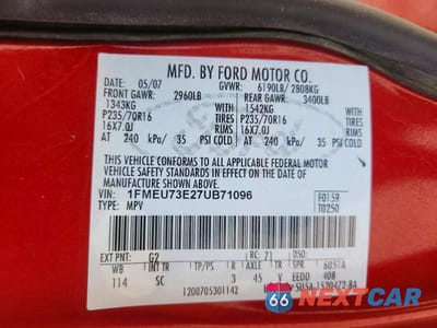 Zdjęcie 12 z 12 samochodu: 2007 FORD EXPLORER XLT VIN:1FMEU73E27UB71096 - miniatura
