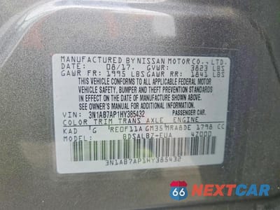Zdjęcie 12 z 12 samochodu: 2017 NISSAN SENTRA S VIN:3N1AB7AP1HY385432 - miniatura