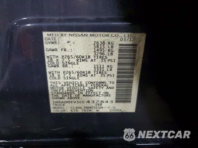 Zdjęcie 13 z 13 samochodu: 2012 NISSAN FRONTIER S VIN:1N6AD0EV1CC437843 - miniatura