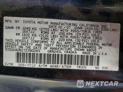 Zdjęcie 12 z 12 samochodu: 2007 TOYOTA TACOMA ACCESS CAB VIN:5TEUU42N17Z390283 - miniatura