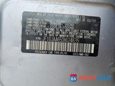 Zdjęcie 12 z 12 samochodu: 2013 SUBARU IMPREZA VIN:JF1GJAA65DH024635 - miniatura