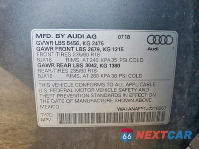 Zdjęcie 13 z 13 samochodu: 2018 AUDI Q5 PREMIUM VIN:WA1ANAFY1J2216867 - miniatura