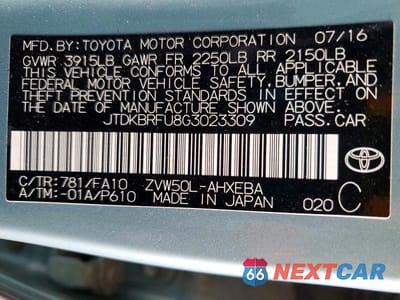 Zdjęcie 12 z 12 samochodu: 2016 TOYOTA PRIUS TWO VIN:JTDKBRFU8G3023309 - miniatura