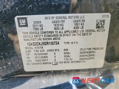 Zdjęcie 14 z 14 samochodu: 2016 GMC YUKON DENALI VIN:1GKS2CKJ8GR106734 - miniatura