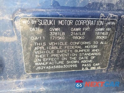 Zdjęcie 13 z 13 samochodu: 2011 SUZUKI SX4 VIN:JS2YA5A58B6300995 - miniatura