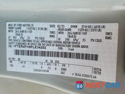 Zdjęcie 12 z 12 samochodu: 2023 FORD RANGER XL VIN:1FTER4FH9PLE34202 - miniatura