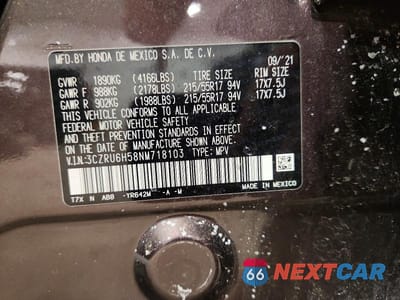 Zdjęcie 13 z 13 samochodu: 2022 HONDA HR-V EX VIN:3CZRU6H58NM718103 - miniatura
