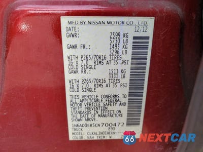 Zdjęcie 12 z 12 samochodu: 2012 NISSAN FRONTIER S VIN:1N6AD0ER5CN700472 - miniatura