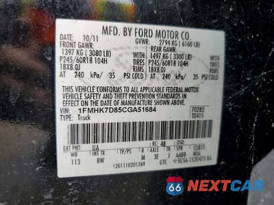 Zdjęcie 13 z 13 samochodu: 2012 FORD EXPLORER XLT VIN:1FMHK7D85CGA51684 - miniatura
