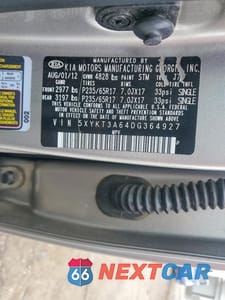 Zdjęcie 13 z 13 samochodu: 2013 KIA SORENTO LX VIN:5XYKT3A64DG364927 - miniatura