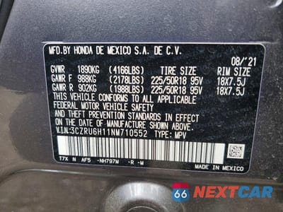Zdjęcie 12 z 12 samochodu: 2022 HONDA HR-V SPORT VIN:3CZRU6H11NM710552 - miniatura