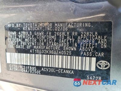 Zdjęcie 12 z 12 samochodu: 2006 TOYOTA CAMRY VIN:4T1BE32K96U740525 - miniatura