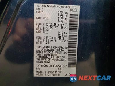 Zdjęcie 13 z 13 samochodu: 2015 NISSAN PATHFINDER SL VIN:5N1AR2MM5FC645667 - miniatura