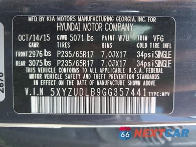 Zdjęcie 13 z 13 samochodu: 2016 HYUNDAI SANTA FE SPORT 2.4L VIN:5XYZUDLB9GG357441 - miniatura