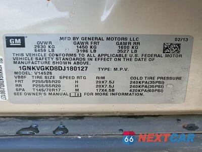 Zdjęcie 13 z 13 samochodu: 2013 CHEVROLET TRAVERSE LT VIN:1GNKVGKD8DJ180127 - miniatura