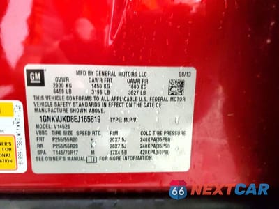Zdjęcie 13 z 13 samochodu: 2014 CHEVROLET TRAVERSE LTZ VIN:1GNKVJKD8EJ165819 - miniatura