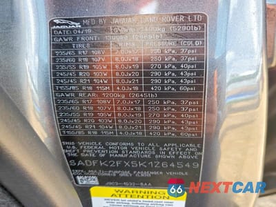 Zdjęcie 12 z 12 samochodu: 2019 JAGUAR E-PACE VIN:SADFK2FX5K1Z64549 - miniatura