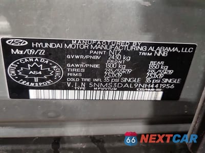 Zdjęcie 13 z 13 samochodu: 2022 HYUNDAI SANTA FE SEL VIN:5NMS3DAL9NH441956 - miniatura