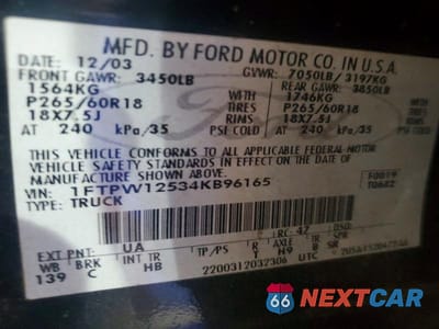 Zdjęcie 12 z 12 samochodu: 2004 FORD F150 SUPERCREW VIN:1FTPW12534KB96165 - miniatura