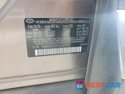 Zdjęcie 13 z 13 samochodu: 2020 HYUNDAI SANTA FE SEL VIN:5NMS33AD0LH231195 - miniatura