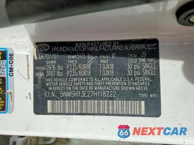 Zdjęcie 13 z 13 samochodu: 2007 HYUNDAI SANTA FE SE VIN:5NMSH13E27H118222 - miniatura