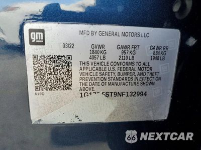Zdjęcie 12 z 12 samochodu: 2022 CHEVROLET MALIBU LT VIN:1G1ZD5ST9NF132994 - miniatura