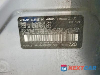 Zdjęcie 13 z 13 samochodu: 2021 MITSUBISHI MIRAGE ES VIN:ML32AUHJ4MH012432 - miniatura