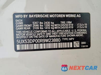 Zdjęcie 13 z 13 samochodu: 2024 BMW X3 XDRIVE30I VIN:5UX53DP00R9W23880 - miniatura