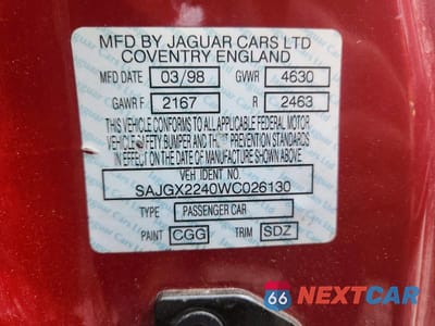 Zdjęcie 12 z 12 samochodu: 1998 JAGUAR XK8 VIN:SAJGX2240WC026130 - miniatura