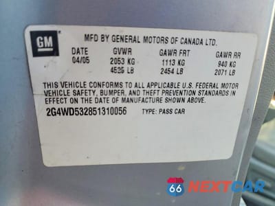 Zdjęcie 12 z 12 samochodu: 2005 BUICK LACROSSE CXL VIN:2G4WD532851310056 - miniatura