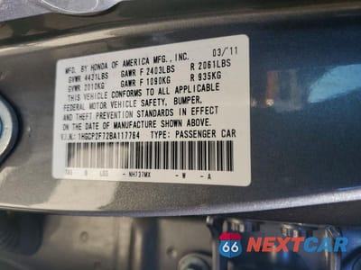 Zdjęcie 12 z 12 samochodu: 2011 HONDA ACCORD EX VIN:1HGCP2F72BA117764 - miniatura